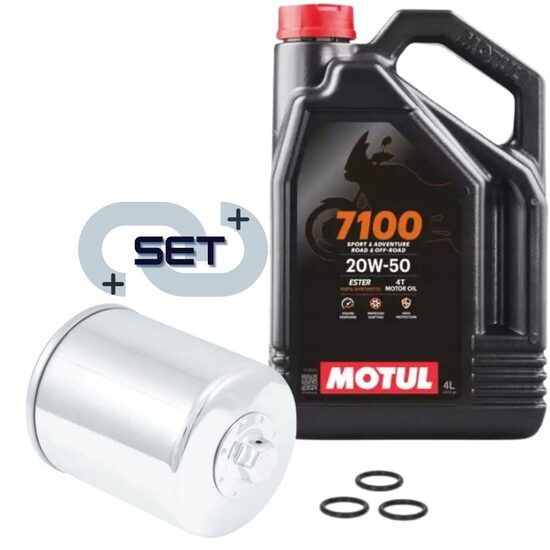 Motul 7100 4T 20W50 4L eļļa ar K&N® premium eļļas filtru (hromēts)